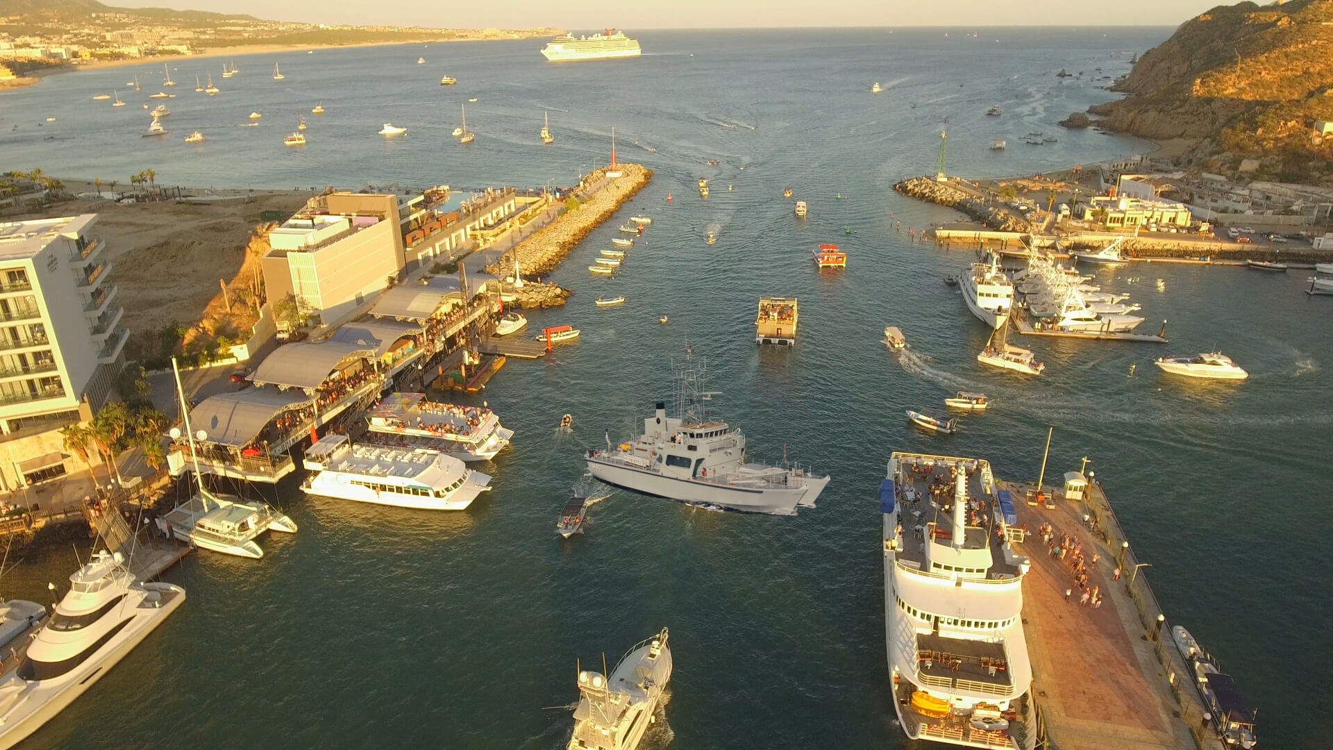 Rent A Boat Cabo photo view of the marina and bay of Cabo with hundreds of boats
